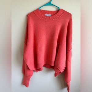 NWT Nash Grey Autumn Breeze Orange Crop Sweater Large Oversized High/Low